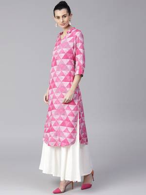 Shree Women Pink Rayon Printed Kurta 4