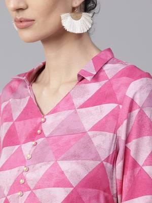 Shree Women Pink Rayon Printed Kurta 5