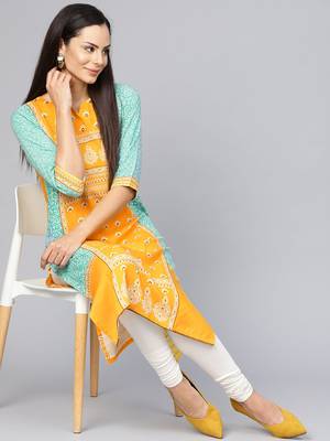 Shree Women Yellow Rayon Printed Kurta 1