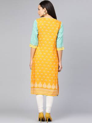 Shree Women Yellow Rayon Printed Kurta 2