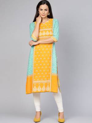 Shree Women Yellow Rayon Printed Kurta 3