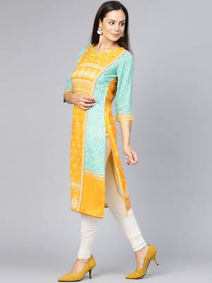 Shree Women Yellow Rayon Printed Kurta 4
