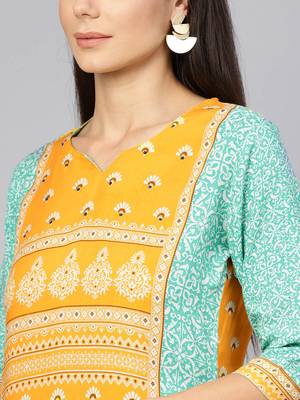 Shree Women Yellow Rayon Printed Kurta 5