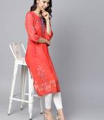 Shree Women Red Rayon Printed Kurta