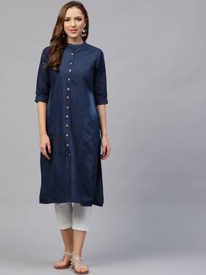 Shree Women Blue Cotton Solid Kurta 1