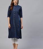 Shree Women Blue Cotton Solid Kurta