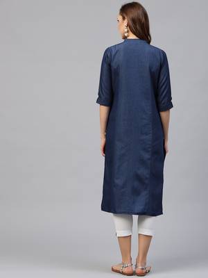 Shree Women Blue Cotton Solid Kurta 2