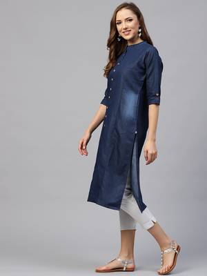 Shree Women Blue Cotton Solid Kurta 3