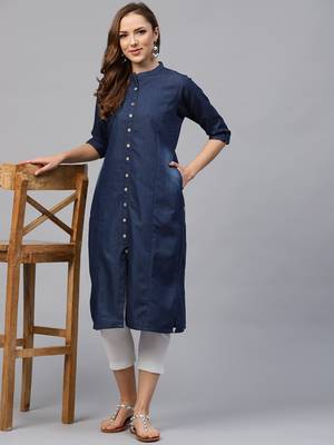 Shree Women Blue Cotton Solid Kurta 4