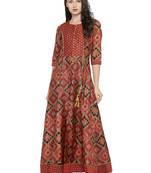 Shree Women Red Kanjivaram Silk Printed Kurta