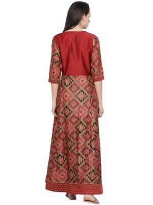 Shree Women Red Kanjivaram Silk Printed Kurta 2