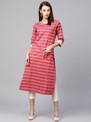 Shree Women Red & Beige Cotton Printed Kurta 1