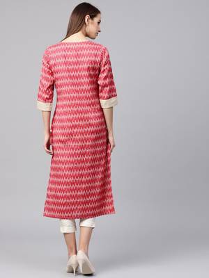 Shree Women Red & Beige Cotton Printed Kurta 2
