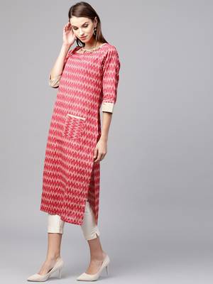 Shree Women Red & Beige Cotton Printed Kurta 3