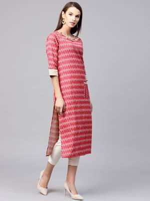 Shree Women Red & Beige Cotton Printed Kurta 4