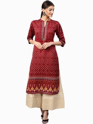 Shree Women Red Art Silk Printed Kurta 1