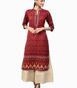 Shree Women Red Art Silk Printed Kurta
