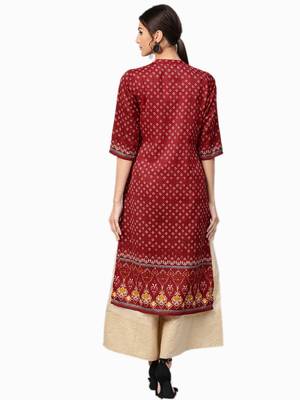 Shree Women Red Art Silk Printed Kurta 2