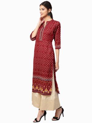 Shree Women Red Art Silk Printed Kurta 3
