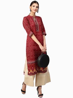 Shree Women Red Art Silk Printed Kurta 4