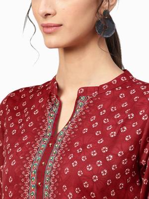 Shree Women Red Art Silk Printed Kurta 5
