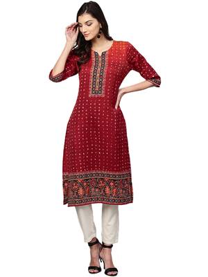 Maroon printed art silk kurtas-and-kurtis 1