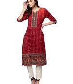 Maroon printed art silk kurtas-and-kurtis