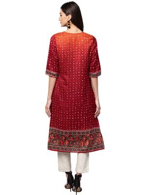 Maroon printed art silk kurtas-and-kurtis 2