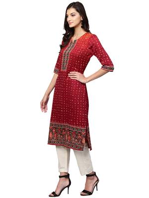 Maroon printed art silk kurtas-and-kurtis 3