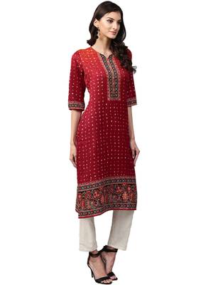 Maroon printed art silk kurtas-and-kurtis 4