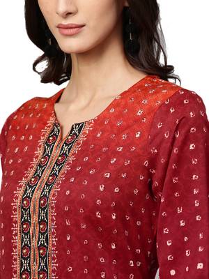 Maroon printed art silk kurtas-and-kurtis 5