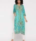 Shree Women Turquoise  Rayon Embellished Kurta