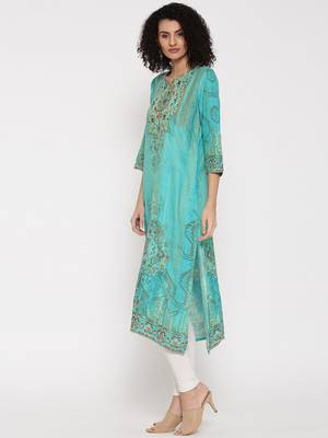 Shree Women Turquoise  Rayon Embellished Kurta 2