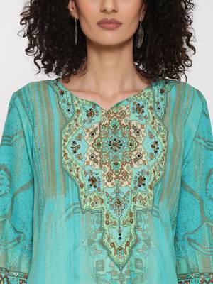 Shree Women Turquoise  Rayon Embellished Kurta 5
