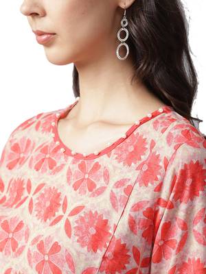 Shree Women Coral Red & Beige Rayon Floral Kurta 5