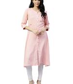 Shree Women Baby Pink Rayon Printed Kurta