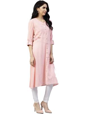 Shree Women Baby Pink Rayon Printed Kurta 3
