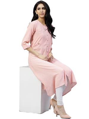 Shree Women Baby Pink Rayon Printed Kurta 4