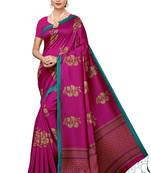 Pink printed art silk saree with blouse