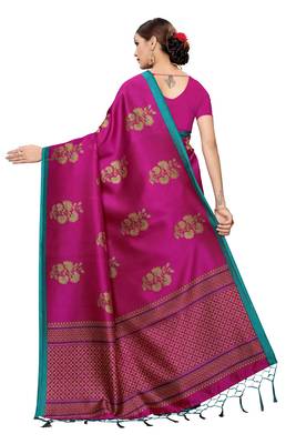 Pink printed art silk saree with blouse 2