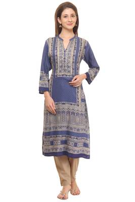 Shree Women Blue&Beige Rayon Embellished Kurta 1