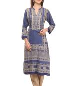 Shree Women Blue&Beige Rayon Embellished Kurta