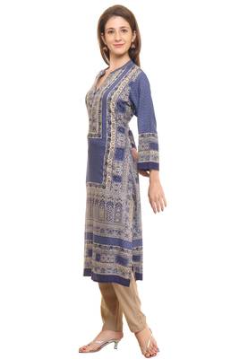 Shree Women Blue&Beige Rayon Embellished Kurta 2