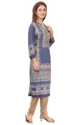 Shree Women Blue&Beige Rayon Embellished Kurta 3