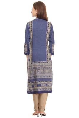 Shree Women Blue&Beige Rayon Embellished Kurta 4