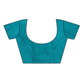 Teal printed art silk saree with blouse 3