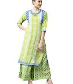 Shree Women Off-White & Green Rayon Printed Kurta Set