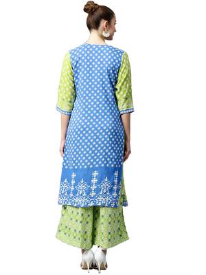 Shree Women Off-White & Green Rayon Printed Kurta Set 2