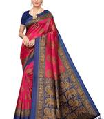 Pink printed art silk saree with blouse