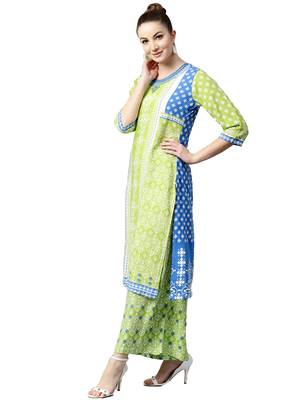 Shree Women Off-White & Green Rayon Printed Kurta Set 3